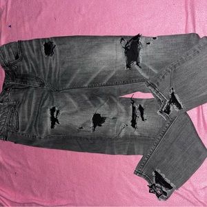 american eagle straight leg black distressed stretch ripped jeans